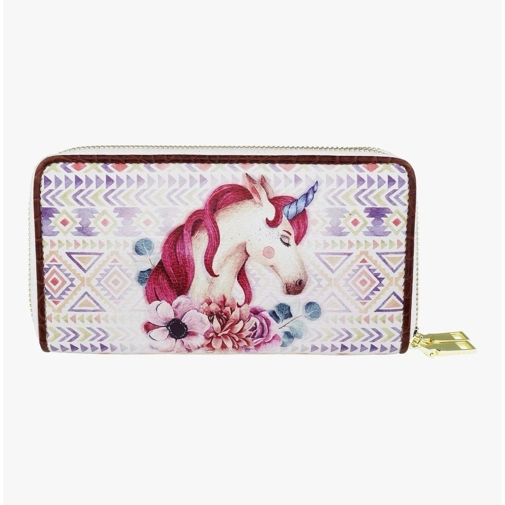 NWT BRENTANO Vegan Cute Animal UNICORN Graphic Wallet Clutch w/ Removable Strap